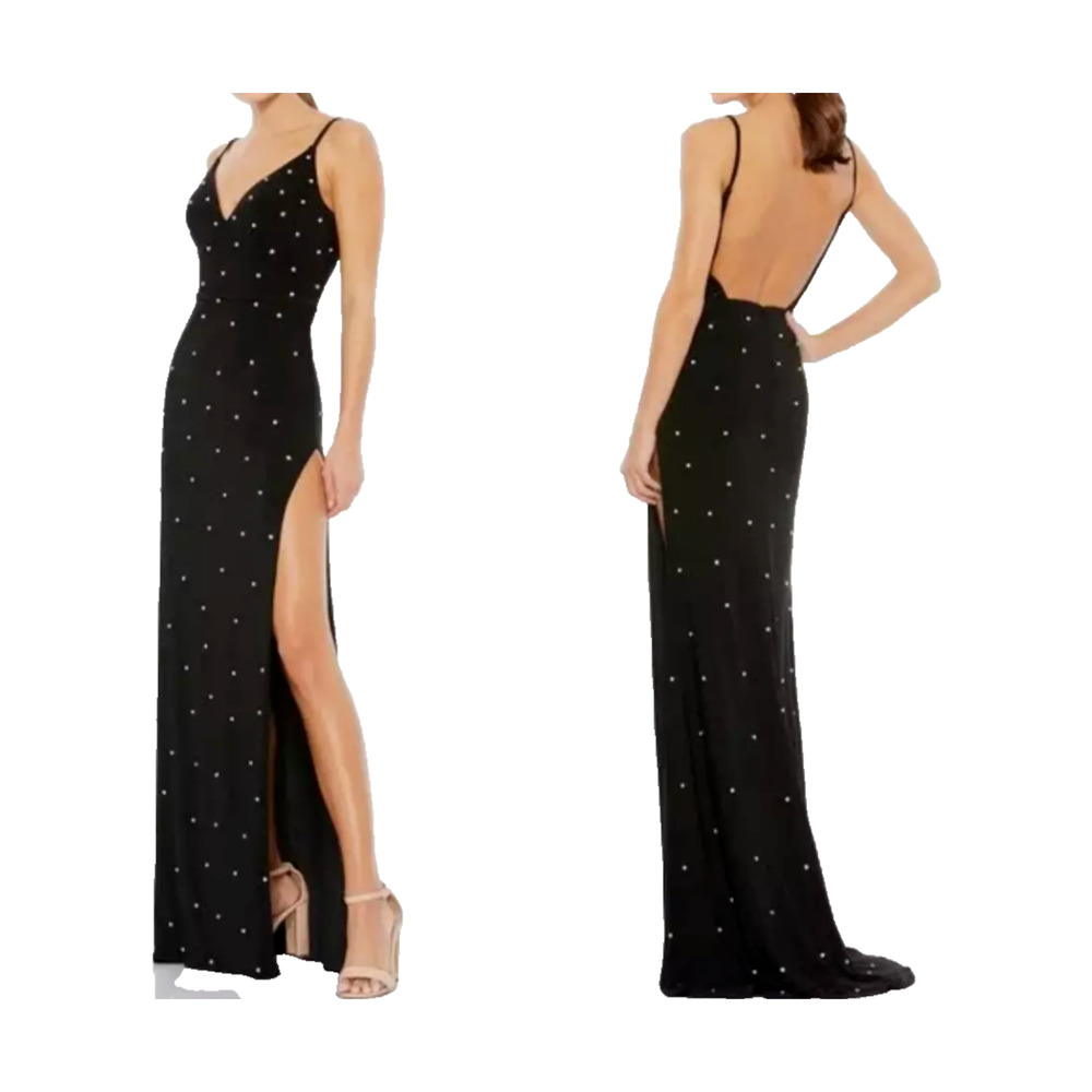 MAC DUGGAL 67812 Black Rhinestone Embellished V-Neck Gown Size 12 New